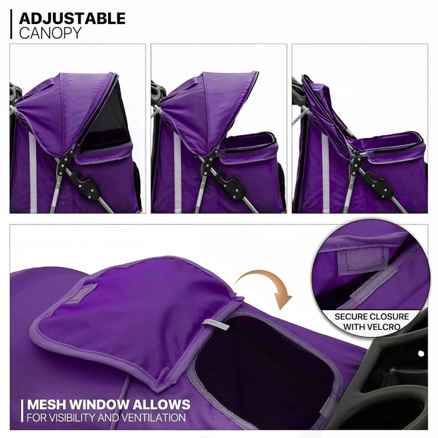 Pet Joyland Foldable Cat and Dog Stroller with Mesh Window and Cup Holder