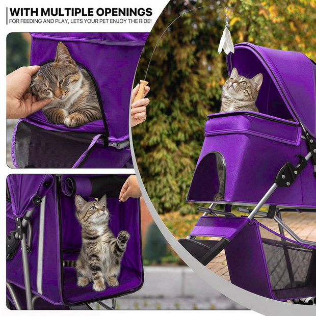 Pet Joyland Foldable Cat and Dog Stroller with Mesh Window and Cup Holder