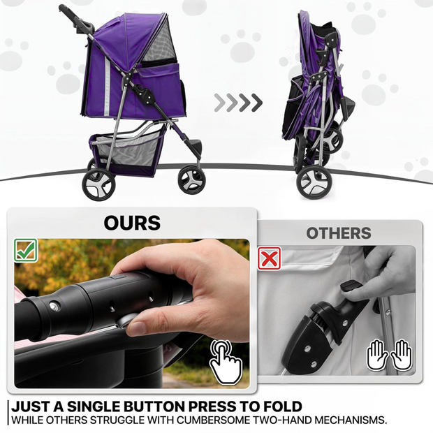 Pet Joyland Foldable Cat and Dog Stroller with Mesh Window and Cup Holder